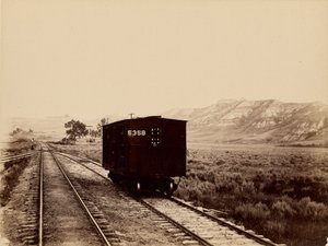 [vagone ferroviario sui binari] da Unknown artist