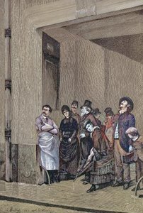 Tempo piovoso, persone sotto un tetto aspettano che smetta di piovere da Unknown artist