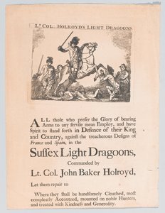 Manifesto di reclutamento per i Dragoni Leggeri del Tenente Colonnello Holroyd, circa 1780