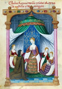 Rappresentazione della regina Isabella del Portogallo circondata dai suoi compagni e Pedro Marcuello che le offre il suo libro da Unknown artist