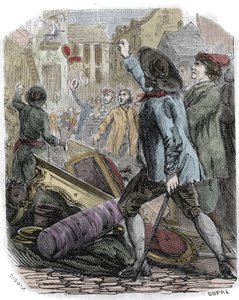 I disordini di Reveillon avvenuti tra il 26 e il 29 aprile 1789 - Rivoluzione francese: affare Reveillon - "Sacco della fabbrica di carta da parati di Jean Baptiste de Reveillon il 28 aprile 1789" Una sommossa parigina saccheggiò la fabbrica situata in rue da Unknown artist