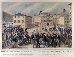 Rivoluzione del Canton Ticino in Svizzera il 5 dicembre 1859. Incisione del XIX secolo da Unknown artist