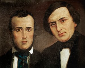 Risorgimento: ritratto dei fratelli Attilio Bandiera (1810-1844) ed Emilio Bandiera (1819-1844). Dipinto anonimo. XIX secolo Roma, Istituto Storia Risorgimento