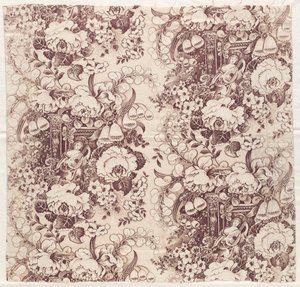 Cotone stampato a rullo con disegno di donna che suona un liuto da Unknown artist