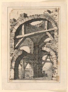 Archi di pietra grezza rinforzati da travi di legno da Unknown artist