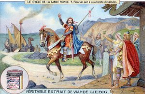 Ciclo della Tavola Rotonda (5): Perceval va in cerca di avventure, Cromolitografia Liebig, XIX secolo
