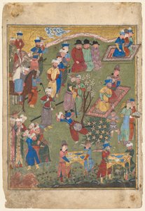 Ricevimento reale in un paesaggio, foglio sinistro del doppio frontespizio di uno Shahnama (Libro dei Re) di Firdausi (persiano, circa 940-1019 o 1025) da Unknown artist