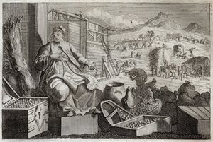 Bibbia di Royaumont, Nuovo Testamento: Parabola del ricco stolto. Gesù Cristo parla contro la vanità di un uomo ricco, che si compiaceva delle sue grandi ricchezze, e morì la notte successiva. Illustrazione del 1811 da Unknown artist