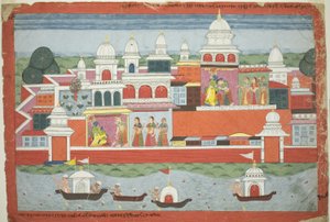 Rukmini chiede a Krishna il permesso di visitare suo fratello Rukma, pagina da un manoscritto disperso del Bhagavata Purana