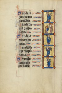 San Giovanni Evangelista con il calice avvelenato; Tommaso dubbioso; San Giacomo con un libro e la clava avvelenata; San Filippo con il cesto di pane; San Bartolomeo con un libro. da Unknown artist