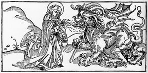 Santa Marta e la Tarasca - Incisione da "Leben der Heiligen - sommerteil" (Il libro dei santi) di Jacobus (Giacomo) da Varagine (1228-1298). Lubecca 1488 da Unknown artist