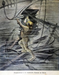 Palombaro alla ricerca di relitti a Le Havre. Illustrazione del "Petit Journal" del 1892. da Unknown artist