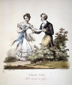Scena di amore cortese tra due giovani. ca. 1820