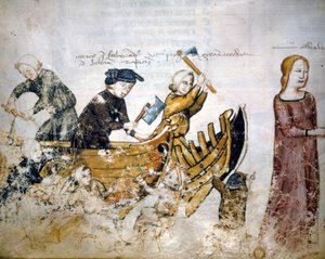 Scena di costruzione navale nel XIII secolo. da Unknown artist