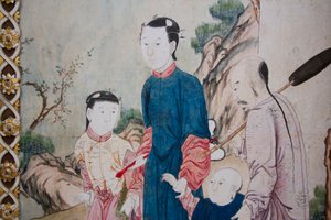 Scene di vita quotidiana in Cina (dettaglio della carta da parati cinese, gabinetto cinese, residenza di caccia, di Filippo Juvarra, Stupinigi, Piemonte, Italia) da Unknown artist