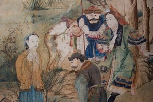 Scene di vita quotidiana in Cina (dettaglio della carta da parati cinese, gabinetto cinese, residenza di caccia, di Filippo Juvarra, Stupinigi, Piemonte, Italia)