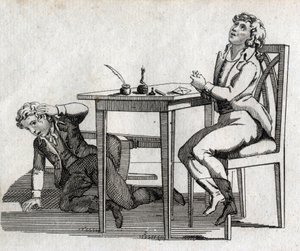Scolari con un tavolo con calamaio. Incisione fine XVIII secolo. da Unknown artist