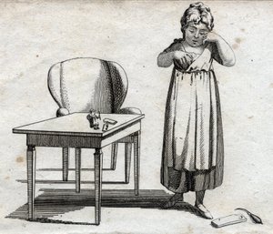 Scolara che fa i compiti. Incisione fine XVIII secolo. Collezione privata. da Unknown artist