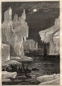 Secondo viaggio (1772-1775) del Capitano James Cook (1728-1779): le isole di ghiaccio (iceberg), attraversamenti sul percorso del capo della circoncisione (Isola Bouvet, Antartide) - illustrazione tratta da "I grandi marinai del XVIII secolo"