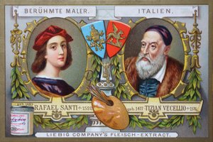 Serie di dipinti di pittori famosi, Raffaello Sanzio e Tiziano Vecellio, Italia da Unknown artist