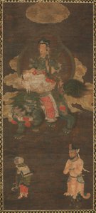 Triade di Shakyamuni: Buddha assistito da Manjushri e Samantabhadra (Bodhisattva con leone) da Unknown artist