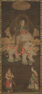 Triade di Shakyamuni: Buddha assistito da Manjushri e Samantabhadra (Bodhisattva con elefante) da Unknown artist