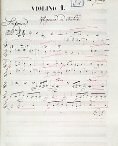 Pagina di spartito per il primo violino di Ifigenia in Aulide, opera di C. W. Gluck, c.1774 da Unknown artist