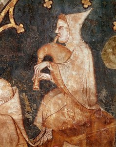 Pastore che soffia in una cornamusa Dettaglio. Affresco del XIV secolo. Da Olite (Navarra) Museo di Navarra, Pamplona da Unknown artist