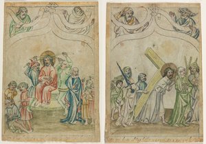 Foglio singolo da una "Biblia Pauperum": Cristo coronato di spine (recto) Cristo che porta la croce (verso) da Unknown artist