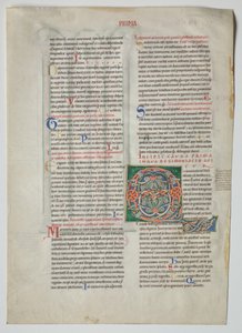 Foglia Singola da un Decretum di Graziano: Iniziale Decorata Q[uidam habens filium obtulit] e Arcata Quadrupla con Concordanza di Alfabeti Greci e Latini