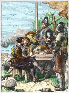 Sir Walter Raleigh a Trinidad, riceve informazioni dai soldati spagnoli riguardo alla Guiana, 1595