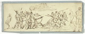 Schizzo di scena di battaglia (recto); Fregata (verso) da Unknown artist