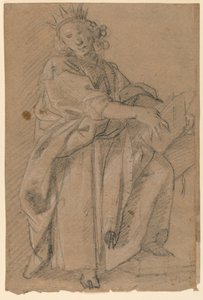 Schizzo di una figura incoronata in piedi con un libro da Unknown artist