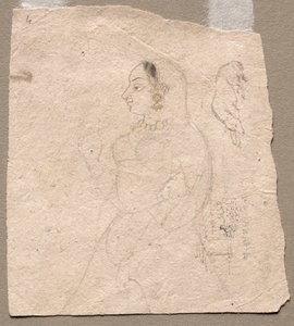 Schizzo di una donna con un elefante e altri animali sul retro da Unknown artist