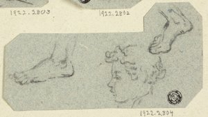 Schizzi di testa di ragazzo di profilo, piedi da Unknown artist