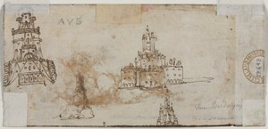 Schizzi di castelli (verso) da Unknown artist