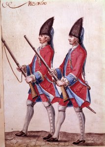 Soldati del Reggimento del Messico, dettaglio di un acquerello del XVIII secolo