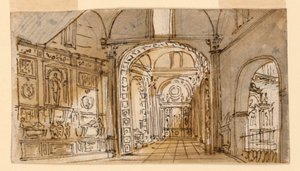Progetto scenico, interno di una chiesa da Unknown artist