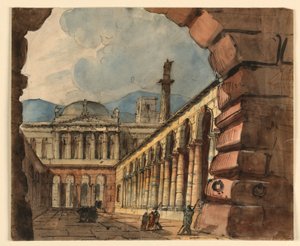 Progetto scenico, esterno del palazzo da Unknown artist