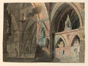 Progetto scenografico, interno di una chiesa gotica da Unknown artist