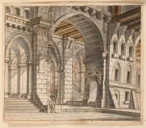 Progetto scenografico, interno di un palazzo da Unknown artist
