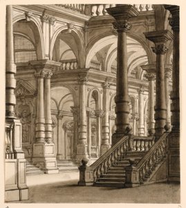 Scenografia, portico con scala da Unknown artist