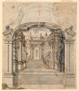 Scenografia: Scala con Sculture da Unknown artist