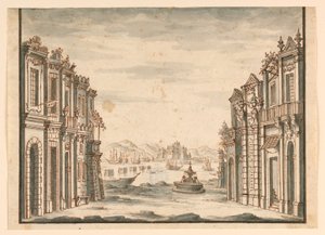 Progetto scenografico, vista della città da Unknown artist