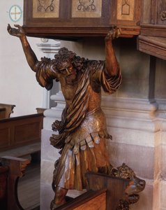 Statua di Sansone sotto il pulpito della chiesa abbaziale di Ebersmunster, Alsazia da Unknown artist
