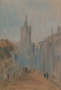 Strada con chiesa e figure