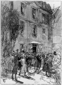 Dimostrazione studentesca in onore di Michel Eugène Chevreul (1786-1889) al Jardin des Plantes di Parigi. Incisione in 