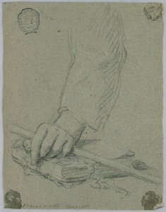 Studio: la mano sinistra di un giovane che tiene un bastone e si appoggia su un libro da Unknown artist