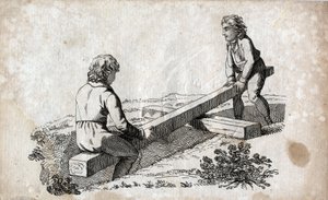 Altalena: due bambini su una corda. Incisione della fine del XVIII secolo. Collezione privata da Unknown artist