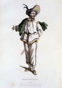 Tabarin, "personaggio delle Farce Tabariniques" (di Tabarin 1622), in "il teatro francese nel XVI e XVII secolo, anteriore a Molière" di Edouard Fournier da Unknown artist